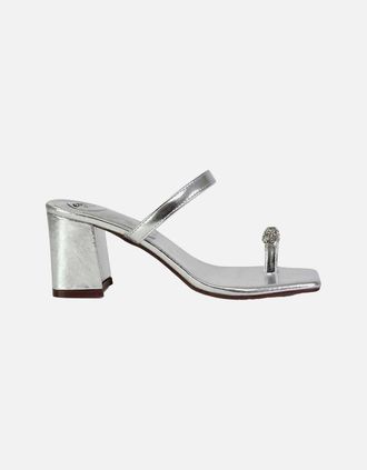 XY London Womens XY London Womens/Ladies Daiquiri Diamante Double Strap Medium Block Heel Mule Sandals - Silver - Size: 6