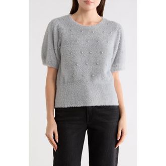 Adrianna Papell Faux Pearl Embellished Sweater in Heather Grey at Nordstrom Rack, Size X-Large