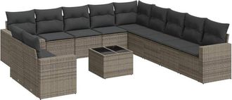 vidaXL Set De Sof&aacute;s De Jard&iacute;n 12 Pzas Con Cojines Rat&aacute;n Sint&eacute;tico Gris Vidaxl