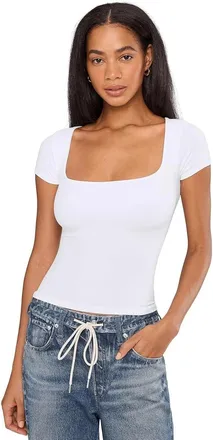 Free People Clean Lines T-Shirt Womens M/L White Seamless Square Neck DDR2493