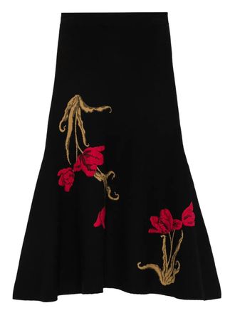 Erdem floral-motif knitted midi skirt - Black
