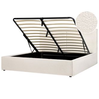 Beliani Cama Con Almacenaje Somier De Listones Dormitorio Moderno Boucl&eacute; Blanco Crema 180 X 200 Cm Moissac