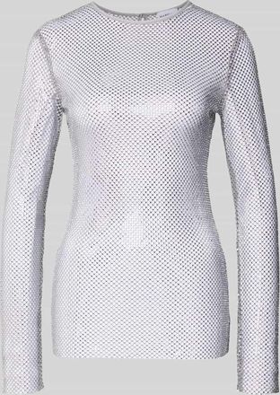 Marella Longsleeve mit Lochstickerei Modell LOPEROSO in Silber, Gr&ouml;&szlig;e XL