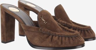 Saint Laurent Womens Heeled Loafers Suede Dark Havana