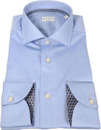 Xacus Franse Kraag Oxford Overhemd met Contrasten - Heren - Zakelijke Overhemden - Blauw - M - Overhemden