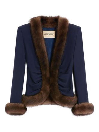 Valentino Garavani Blazer con bordo in pelliccia - Blu