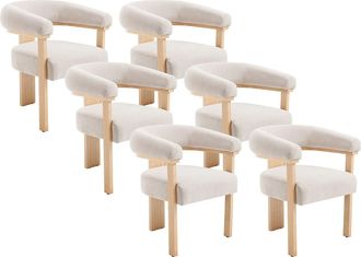 Vente-Unique Conjunto de 6 sillas con reposabrazos de pana y madera de caucho natural - Beige - LIVELIA de Pascal Morabito