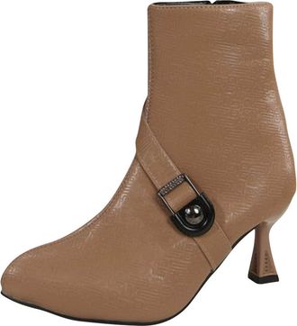 Generic Khaki Ladies Winter Versatile Short Boots with Pointed Toe and Side Zipper in Classic Hue for Low Heel and Comfortable Fit