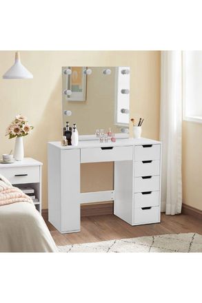 Living and Home Hollywood Dressing Table with LED Lighted Mirror in White