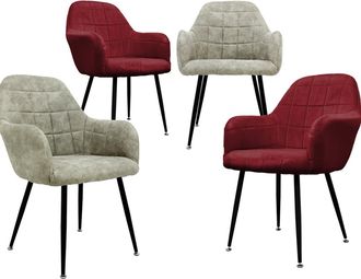 ECD Germany Ecd Germany - 4x Juego Sillones De Comedor - Oliva Rojo - Asiento Terciopelo - Patas De Metal Con Reposabrazos - Estilo Vintage - Asientos Modernos De