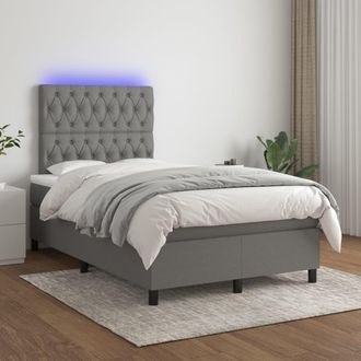 vidaXL Cama Box Spring Con Colch&oacute;n Y Led Tela Gris Oscuro 120x200 Cm Vidaxl