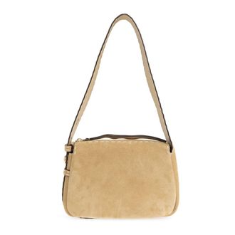 Tory Burch Tory Burch, Shoulder Bags, female, Beige, Size: ONE SIZE Romy Small Suede Pick Stitch Shoulder Bag