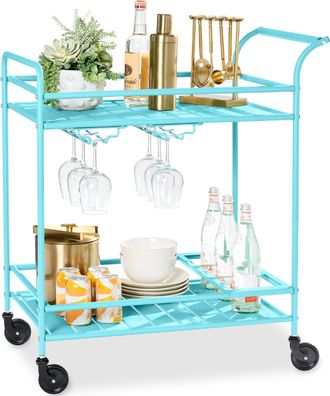 Best Choice Products 2-Tier Rolling Bar Cart Indoor/Outdoor w/ Storage Shelves, Wine Rack, Lockable Wheels