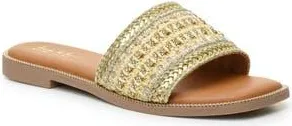Nicole Miller Rhinestone Woven Slide Sandal in Gold Multi at Nordstrom Rack, Size 6.5