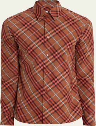 Burberry Mens Relaxed-Fit Check Cotton Shirt