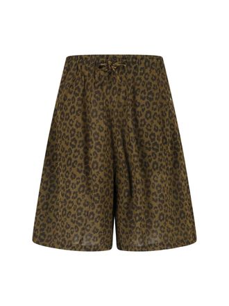 Needles Brown Animal Print Drawstring Cotton Shorts