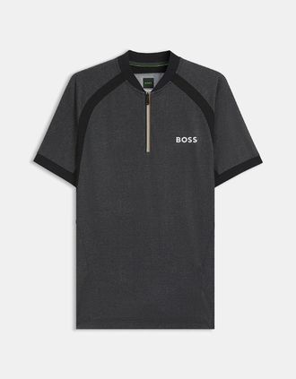 HUGO BOSS Mens PL_TOC Matchball Zip-Neck Mesh Polo Shirt - Black - Size: 36