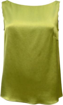 Maliparmi Boot-neck Top met Diepe V-rug - Dames - Tops zonder mouwen - Groen - S - Satijn - Tops