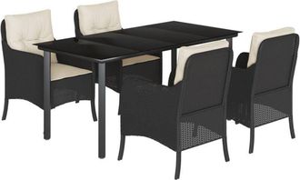 vidaXL 5 Piece Garden Dining Set with Cushions Black Poly Rattan vidaXL
