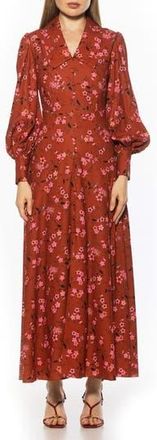 Alexia Admor Kate Collared Long Sleeve Maxi Dress in Brown Floral at Nordstrom Rack, Size 12