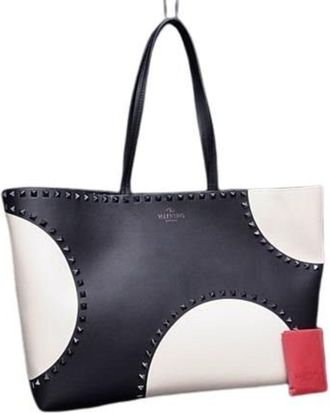 Valentino Garavani Black Ivory Leather Handbag Shoulder Bag Tote Bag (Pre-Owned)