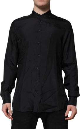 Dolce & Gabbana Dark Blue Silk MARTINI Men Formal Dress Mens Shirt