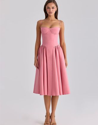 House of CB Samaria - Vestito midi a corsetto in twill di cotone color lampone-Rosa