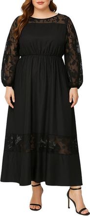 Standards & Practices Mixed Media Long Sleeve Maxi Dress in Black at Nordstrom, Size 3X