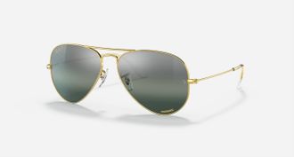 Ray-Ban Mens Rb3025 Aviator Sunglasses In Polished Gold Silver Blue