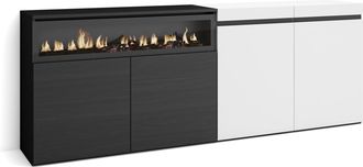 Skraut Home Aparadores Para Sal&oacute;n, Gran Capacidad De Almacenaje, 200x75x35cm, 4 Puertas, Chimenea El&eacute;ctrica, Estilo Moderno, Blanco Y Negro - Skraut Home