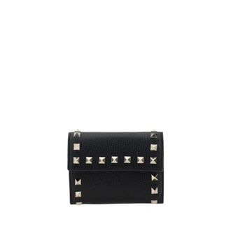 Valentino Garavani Wallets & Cardholders, female, Black, Size: ONE SIZE Rockstud Trifold Leather Wallet