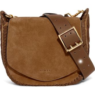 Aim&eacute;e All for Love Leather Crossbody Bag in Coffee Suede at Nordstrom