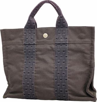 Herm&egrave;s Gray Canvas Tote Bag (Pre-Owned)