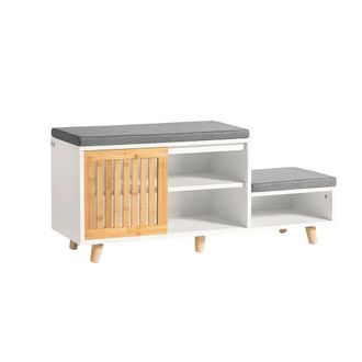 SoBuy Banco zapatero con 2 estantes y 1 puerta corredera madera natural