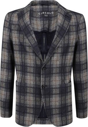 Circolo 1901 Checkered Tailored Blazer With Notch Lapel And Blue Buttons