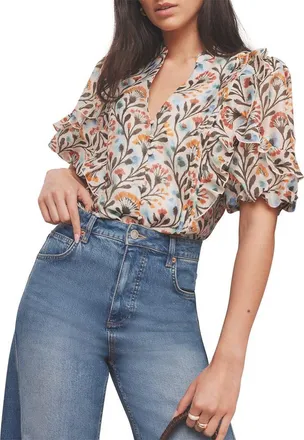 Mint Velvet Allover Floral Ruffle Blouse in Orange at Nordstrom, Size X-Large