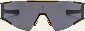 Balmain Logo Acetate & Titanium Shield Sunglasses