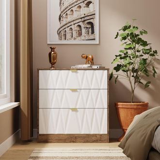 Welcome Furniture Ottawa Ready Assembled 3 Drawer Deep Chest in White Matt & Vintage Oak - Welcome Furniture | TJ Hughes