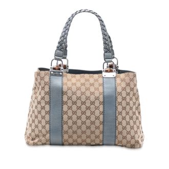 Gucci Tweedehands Medium Gg Canvas Bamboo Libeccio Tote