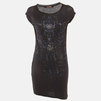 Roberto Cavalli Black Knit Bead Embellished Raw Edge Tunic