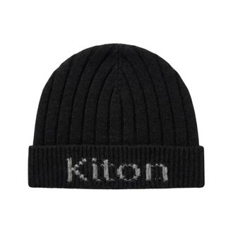 Kiton Geribbelde wollen muts - Heren - Accessoires - Zwart - Maat: M Wol