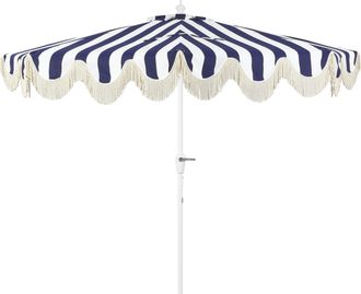 Jonathan Y Designs Beverly 9 ft. Designer Classic Scalloped Fringe Half Market Patio Umbrella with Crank, Push Button Tilt and UV Protection
