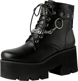 Agodor Womens Chunky Platform Ankle Boots Chains Lace up High Heels Gothic Combat Boots (UK 6.5, black2)