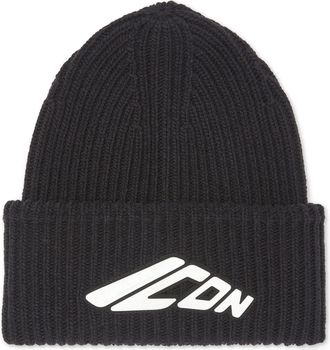 Dsquared2 Ribbed Knit Beanie Hat With Folded Cuff And Iconic Logo