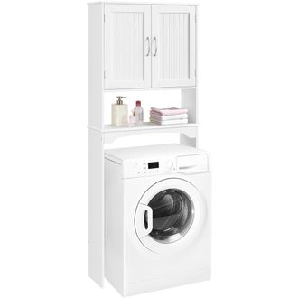 Yaheetech Armario Para Lavadora Mueble Sobre Inodoro 75 X 23 X 180 Cm Con 1 Estante Abierto Y 1 Armario De Altura Ajustable Blanco - Yaheetech