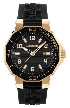 Plein Sport Titan Silicone Strap Watch, 44mm in Black/Gold at Nordstrom Rack