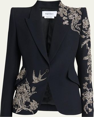 Alexander McQueen Crystal Embroidered Single-Breasted Blazer Jacket