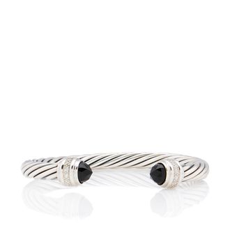 David Yurman Sterling Silver Onyx Diamond Cable Classics 7mm Cuff