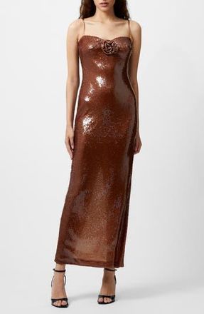 French Connection Beatrice Sequin Rosette Maxi Dress in Brown Sequin at Nordstrom Rack, Size 4