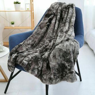 OEM Manta De Felpa De Piel Sint&eacute;tica, Suave Y Te&ntilde;ida Con La T&eacute;cnica Tie-dye, Ideal Para Camas, Sof&aacute;s Y Salas De Estar, Color Gris Oscuro, 51 X 63 Pulgadas